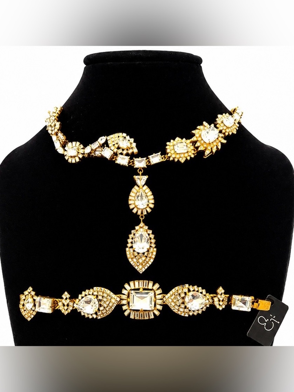 Otazu ROCO Collection Swarovski Crystal Statement Necklace & Bracelet Set,NWT